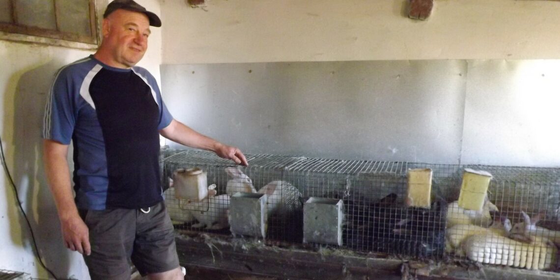 На фото: Валерій Христич утримує кролів у приміщенні. Фото автора.